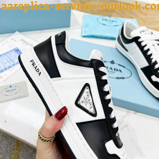 Replica Prada Downtown Sneakers in White and Black Calfskin 4