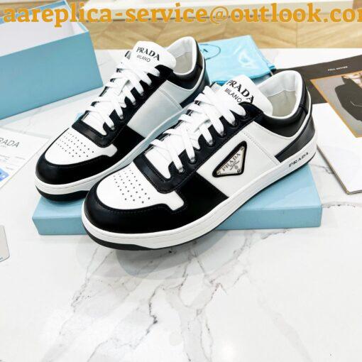 Replica Prada Downtown Sneakers in White and Black Calfskin 5