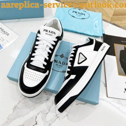 Replica Prada Downtown Sneakers in White and Black Calfskin 6