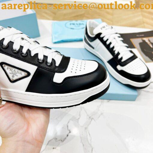 Replica Prada Downtown Sneakers in White and Black Calfskin 8