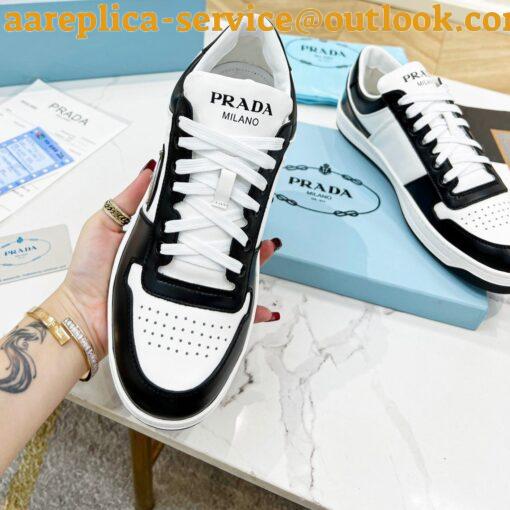 Replica Prada Downtown Sneakers in White and Black Calfskin 9