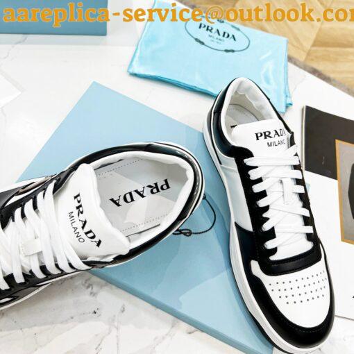 Replica Prada Downtown Sneakers in White and Black Calfskin 10