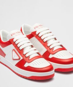 Replica Prada Downtown Sneakers in White and Red Calfskin