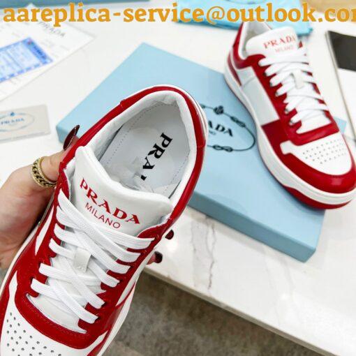 Replica Prada Downtown Sneakers in White and Red Calfskin 3