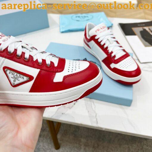 Replica Prada Downtown Sneakers in White and Red Calfskin 4