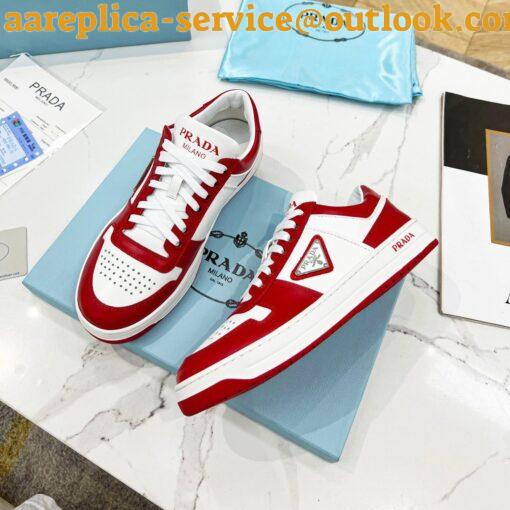 Replica Prada Downtown Sneakers in White and Red Calfskin 6