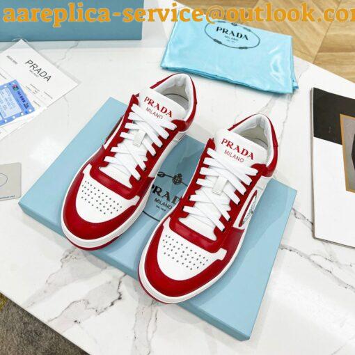 Replica Prada Downtown Sneakers in White and Red Calfskin 7