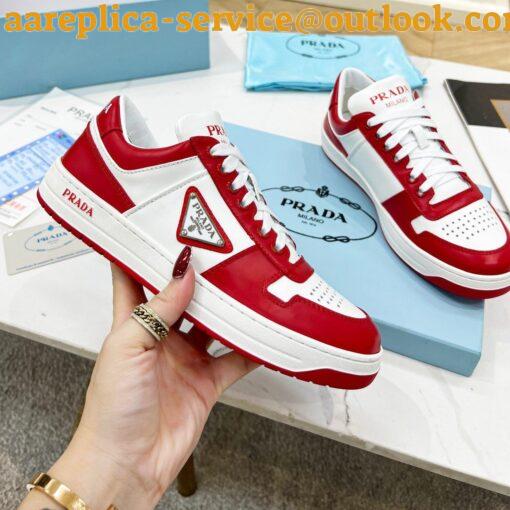 Replica Prada Downtown Sneakers in White and Red Calfskin 10