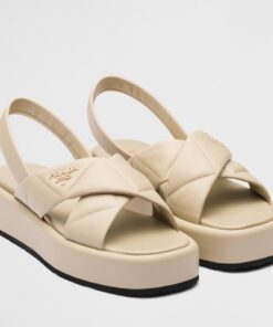 Replica Prada Flatform Sandals In Beige Quilted Nappa Leather