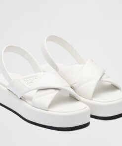 Replica Prada Flatform Sandals In White Quilted Nappa Leather