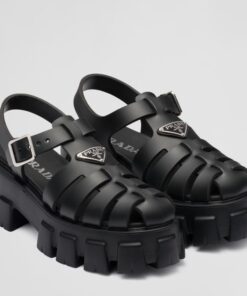 Replica Prada Foam Sandals in Black Rubber