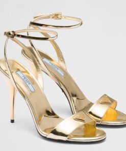 Replica Prada Heel Sandals 85mm In Gold Metallic Leather