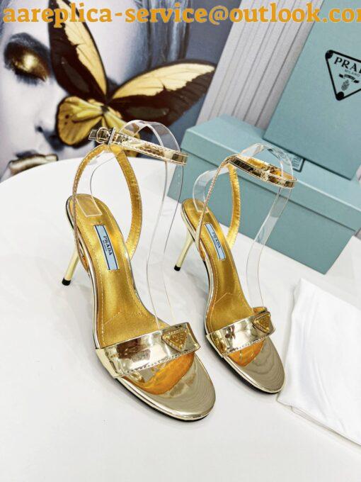 Replica Prada Heel Sandals 85mm In Gold Metallic Leather 3