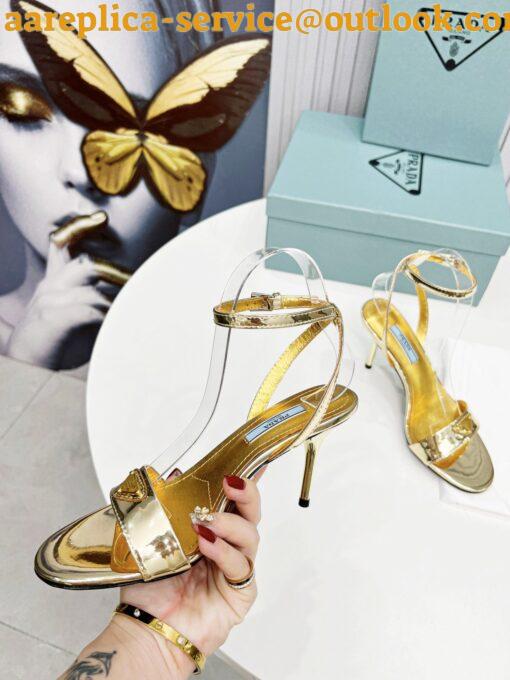 Replica Prada Heel Sandals 85mm In Gold Metallic Leather 5