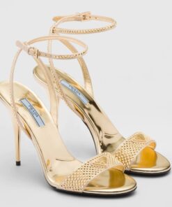 Replica Prada Heel Sandals 85mm in Satin with Crystals