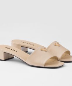 Replica Prada Heeled Sandals 35mm in Beige Saffiano Leather