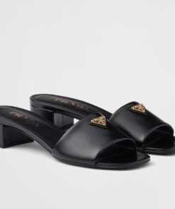 Replica Prada Heeled Sandals 35mm in Black Saffiano Leather