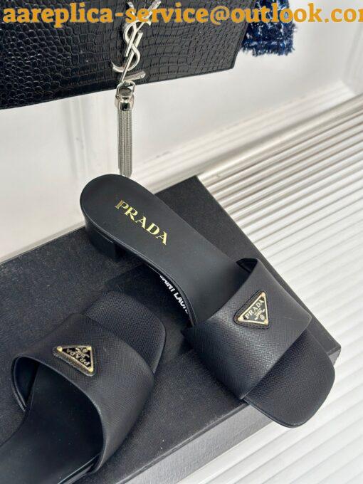 Replica Prada Heeled Sandals 35mm in Black Saffiano Leather 4