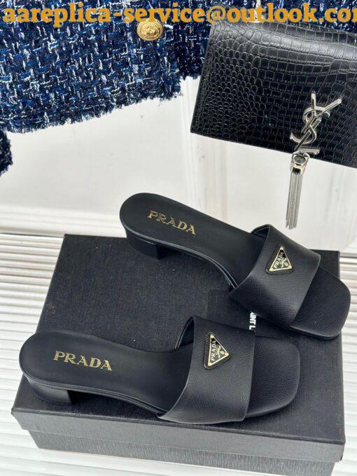 Replica Prada Heeled Sandals 35mm in Black Saffiano Leather 5