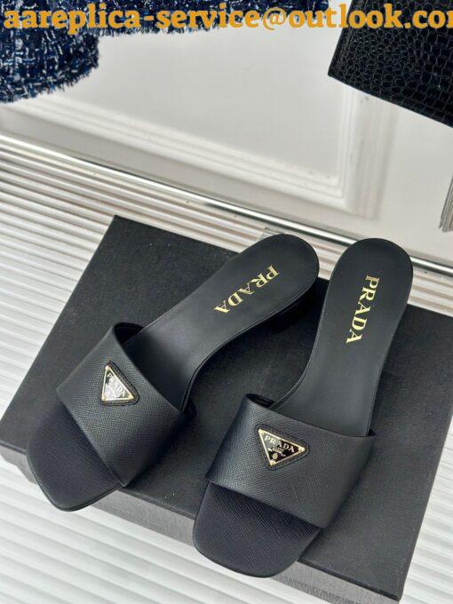 Replica Prada Heeled Sandals 35mm in Black Saffiano Leather 6