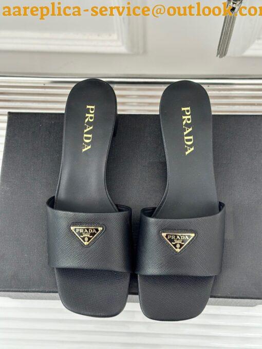 Replica Prada Heeled Sandals 35mm in Black Saffiano Leather 7