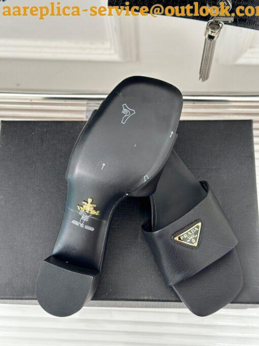 Replica Prada Heeled Sandals 35mm in Black Saffiano Leather 10