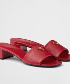 Replica Prada Heeled Sandals 35mm in Red Saffiano Leather