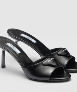 Replica Prada Heeled Sandals 75mm in Black Brushed Leather