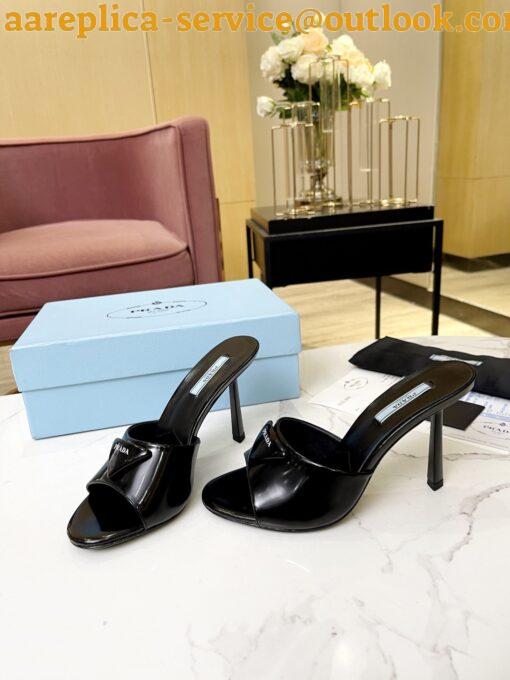 Replica Prada Heeled Sandals 75mm in Black Brushed Leather 3