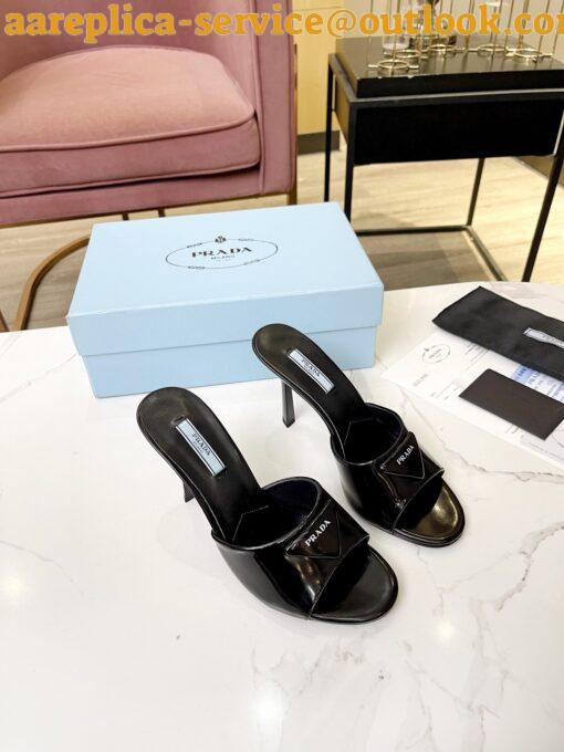 Replica Prada Heeled Sandals 75mm in Black Brushed Leather 5