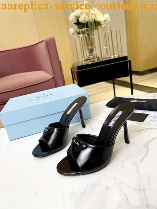 Replica Prada Heeled Sandals 75mm in Black Brushed Leather 9