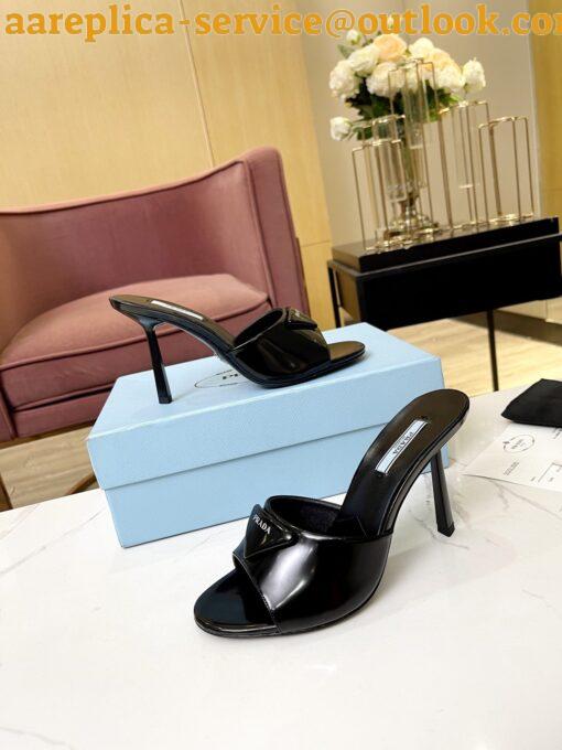 Replica Prada Heeled Sandals 75mm in Black Brushed Leather 10