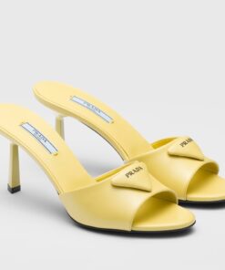 Replica Prada Heeled Sandals 75mm in Yellow Brushed Leather