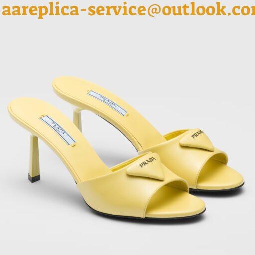 Replica Prada Heeled Sandals 75mm in Yellow Brushed Leather