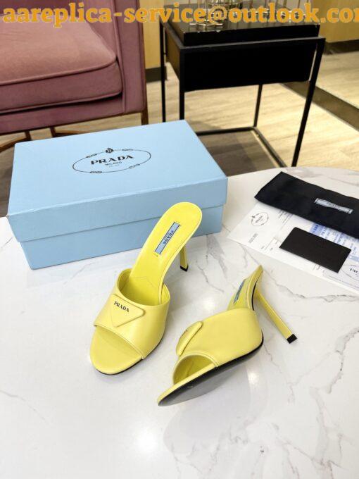 Replica Prada Heeled Sandals 75mm in Yellow Brushed Leather 3