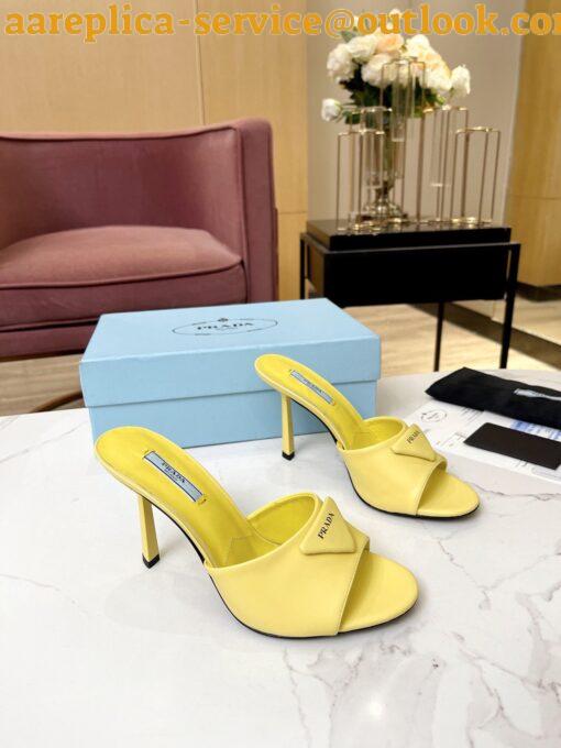 Replica Prada Heeled Sandals 75mm in Yellow Brushed Leather 4