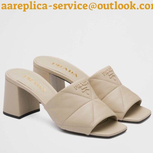 Replica Prada Heeled Slide Sandals 65mm In Beige Nappa Leather 2