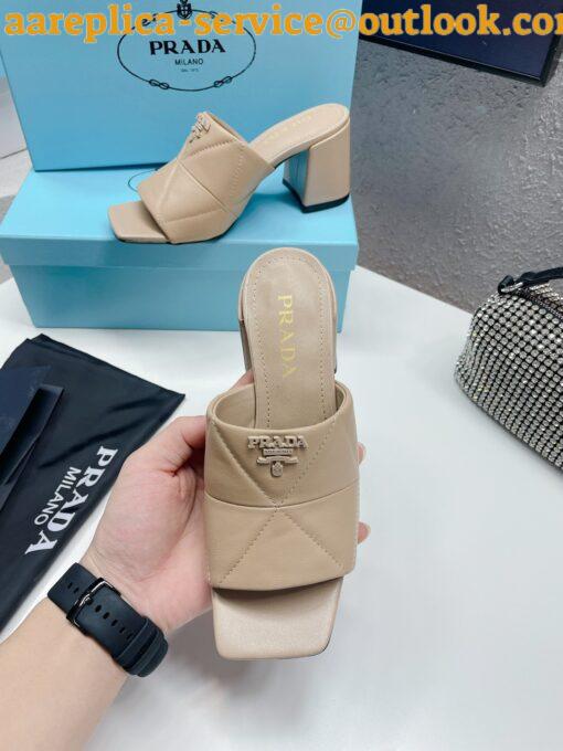 Replica Prada Heeled Slide Sandals 65mm In Beige Nappa Leather 3