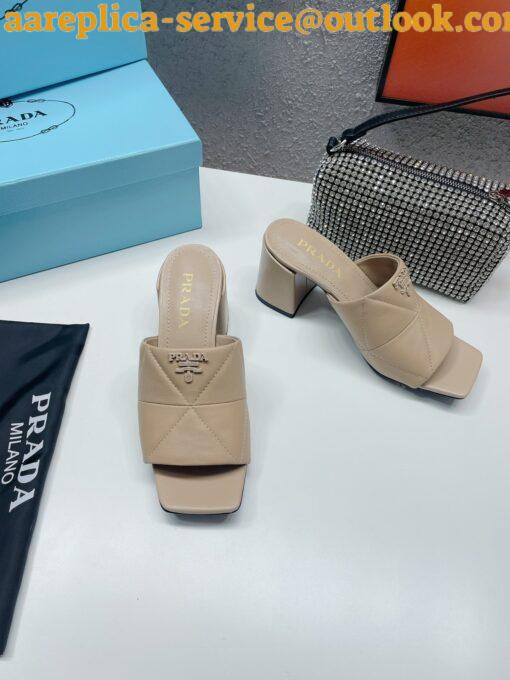 Replica Prada Heeled Slide Sandals 65mm In Beige Nappa Leather 5