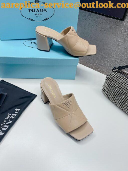 Replica Prada Heeled Slide Sandals 65mm In Beige Nappa Leather 6