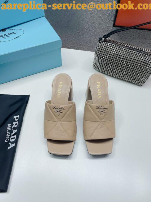 Replica Prada Heeled Slide Sandals 65mm In Beige Nappa Leather 7