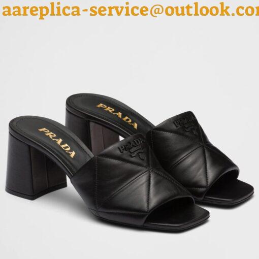 Replica Prada Heeled Slide Sandals 65mm In Black Nappa Leather