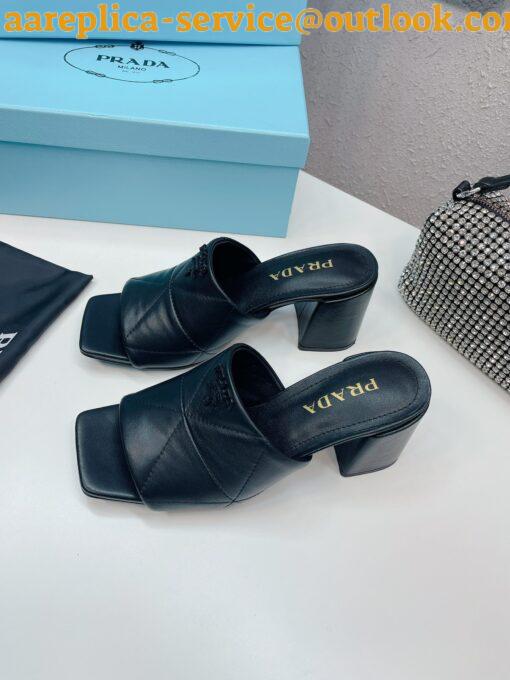 Replica Prada Heeled Slide Sandals 65mm In Black Nappa Leather 4