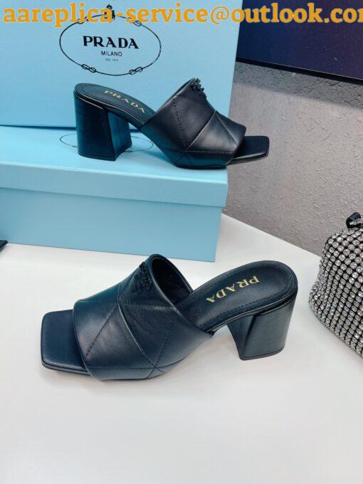 Replica Prada Heeled Slide Sandals 65mm In Black Nappa Leather 5