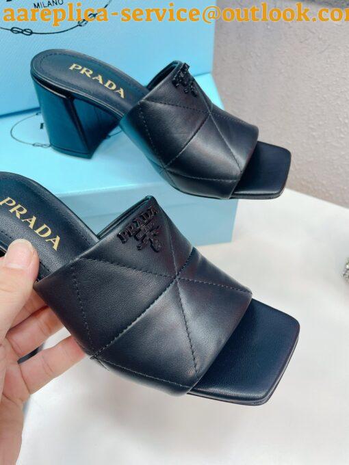 Replica Prada Heeled Slide Sandals 65mm In Black Nappa Leather 6