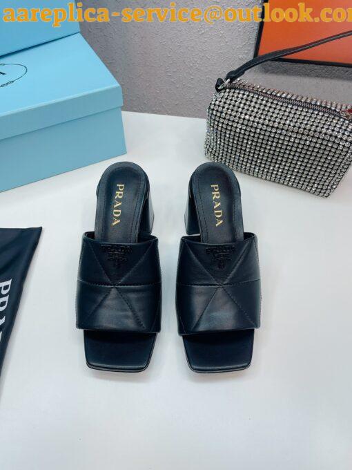 Replica Prada Heeled Slide Sandals 65mm In Black Nappa Leather 7