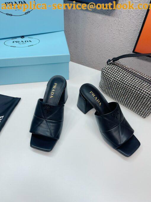 Replica Prada Heeled Slide Sandals 65mm In Black Nappa Leather 8