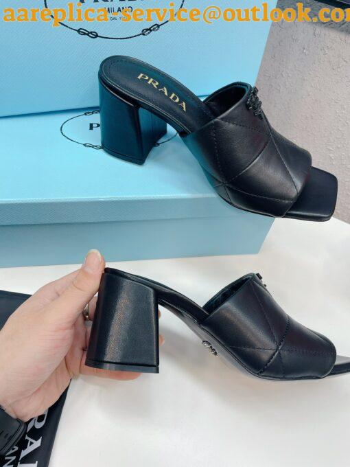 Replica Prada Heeled Slide Sandals 65mm In Black Nappa Leather 9