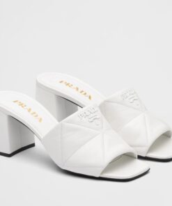 Replica Prada Heeled Slide Sandals 65mm In White Nappa Leather