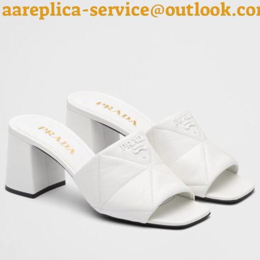 Replica Prada Heeled Slide Sandals 65mm In White Nappa Leather